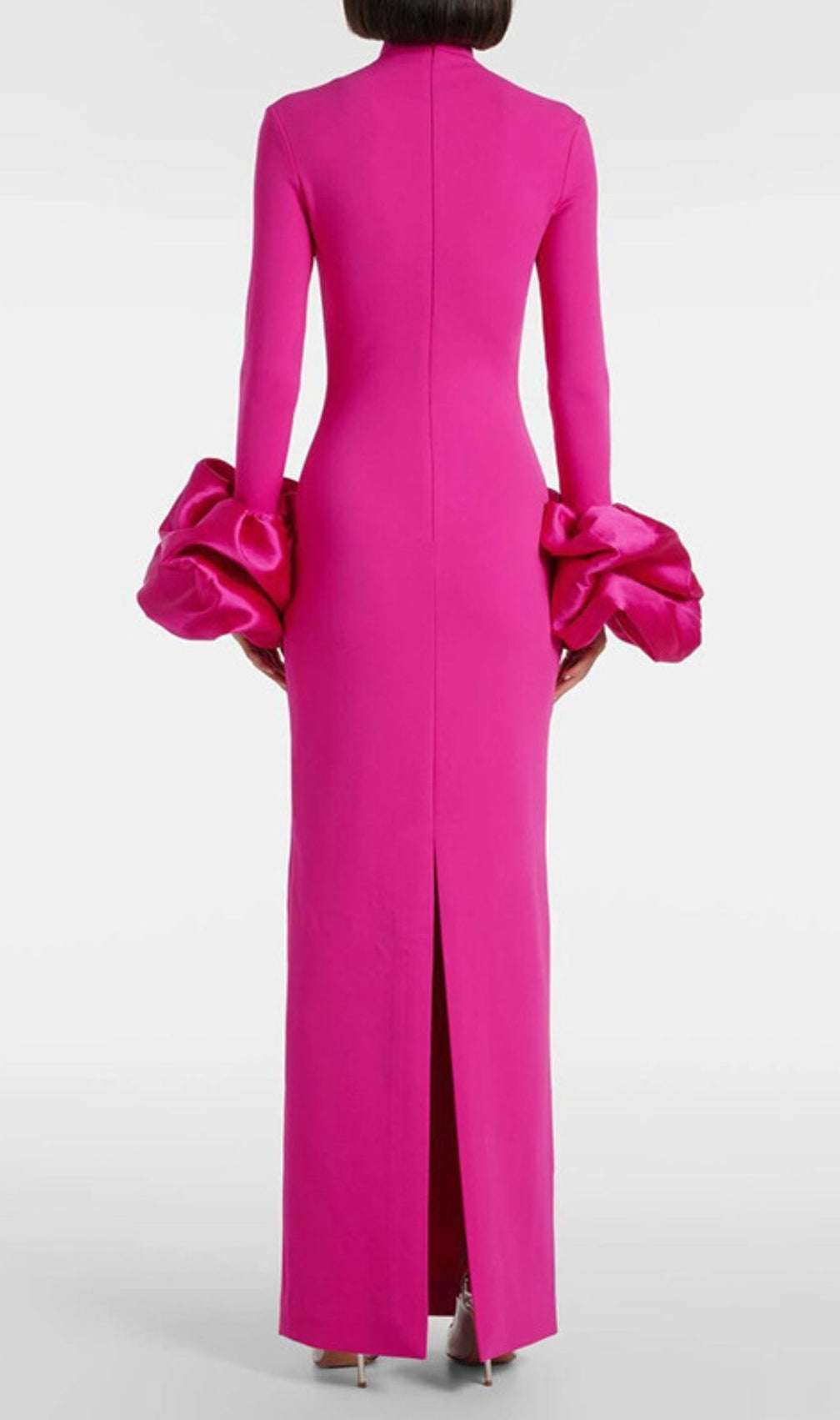 Ira Fuchsia Pink Statement Maxi Gown | Sculptural Sleeves