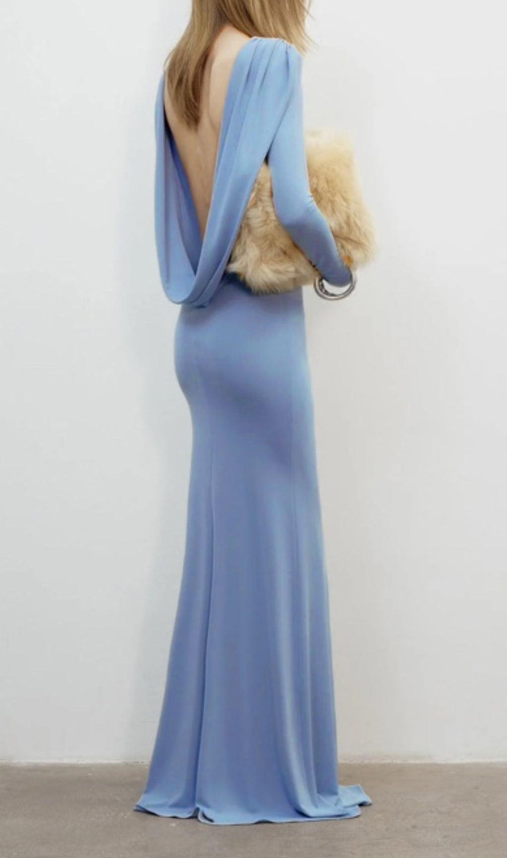 Isabis Periwinkle Blue Backless Maxi Gown | Elegant Long Sleeve Evening Dress