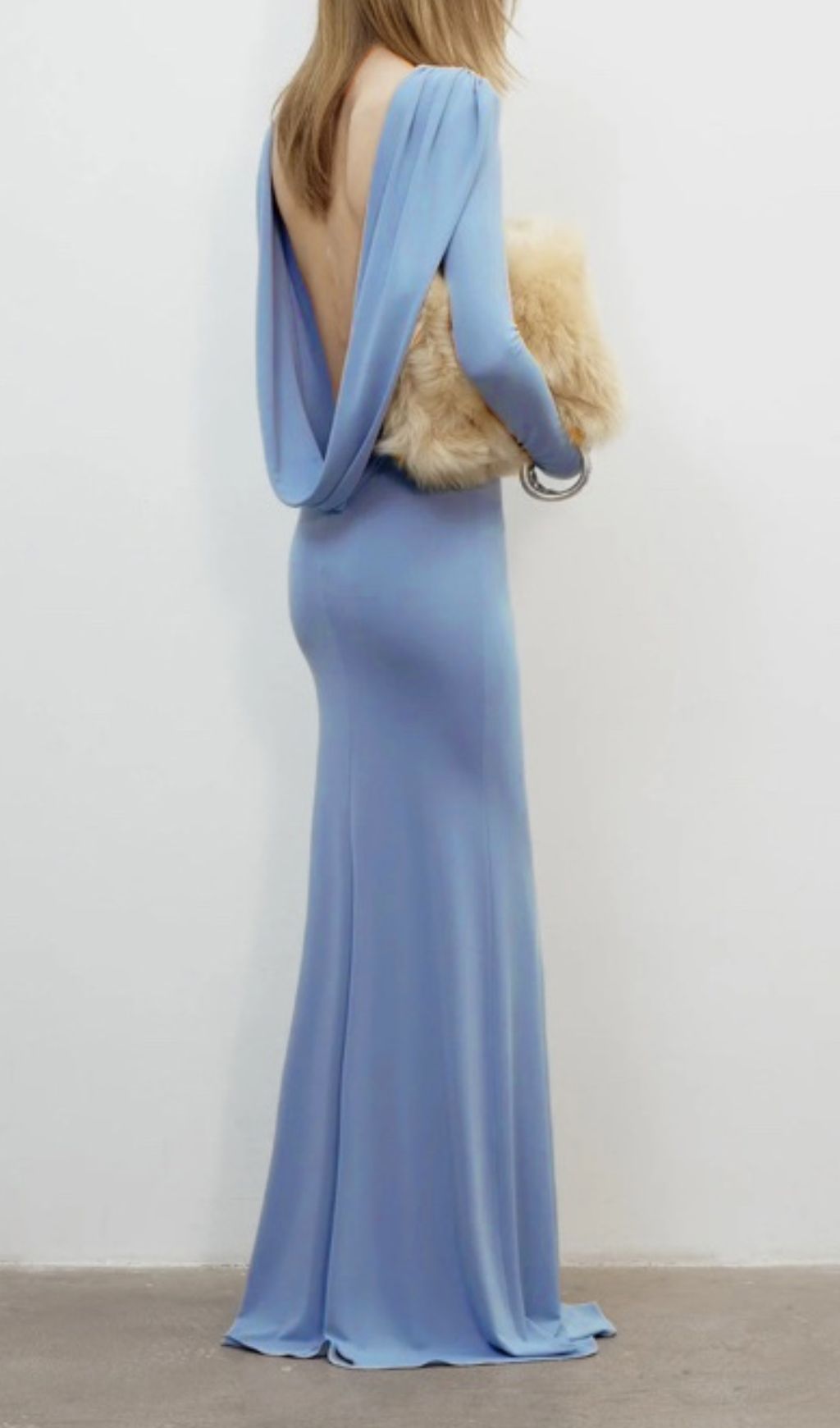Isabis Periwinkle Blue Backless Maxi Gown | Elegant Long Sleeve Evening Dress