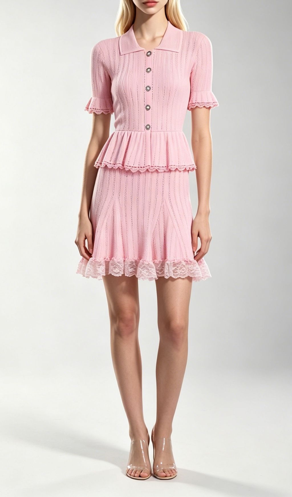 Khosrow Pink Lace Knit Peplum Mini Dress - Sweet & Chic Style