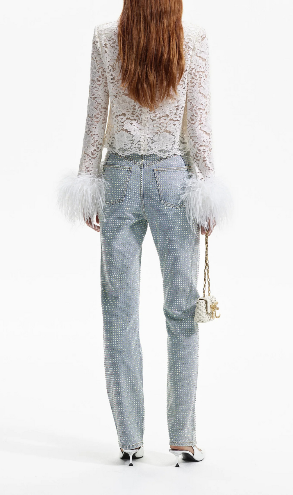 Akihito Cream Cord Lace Feather Top