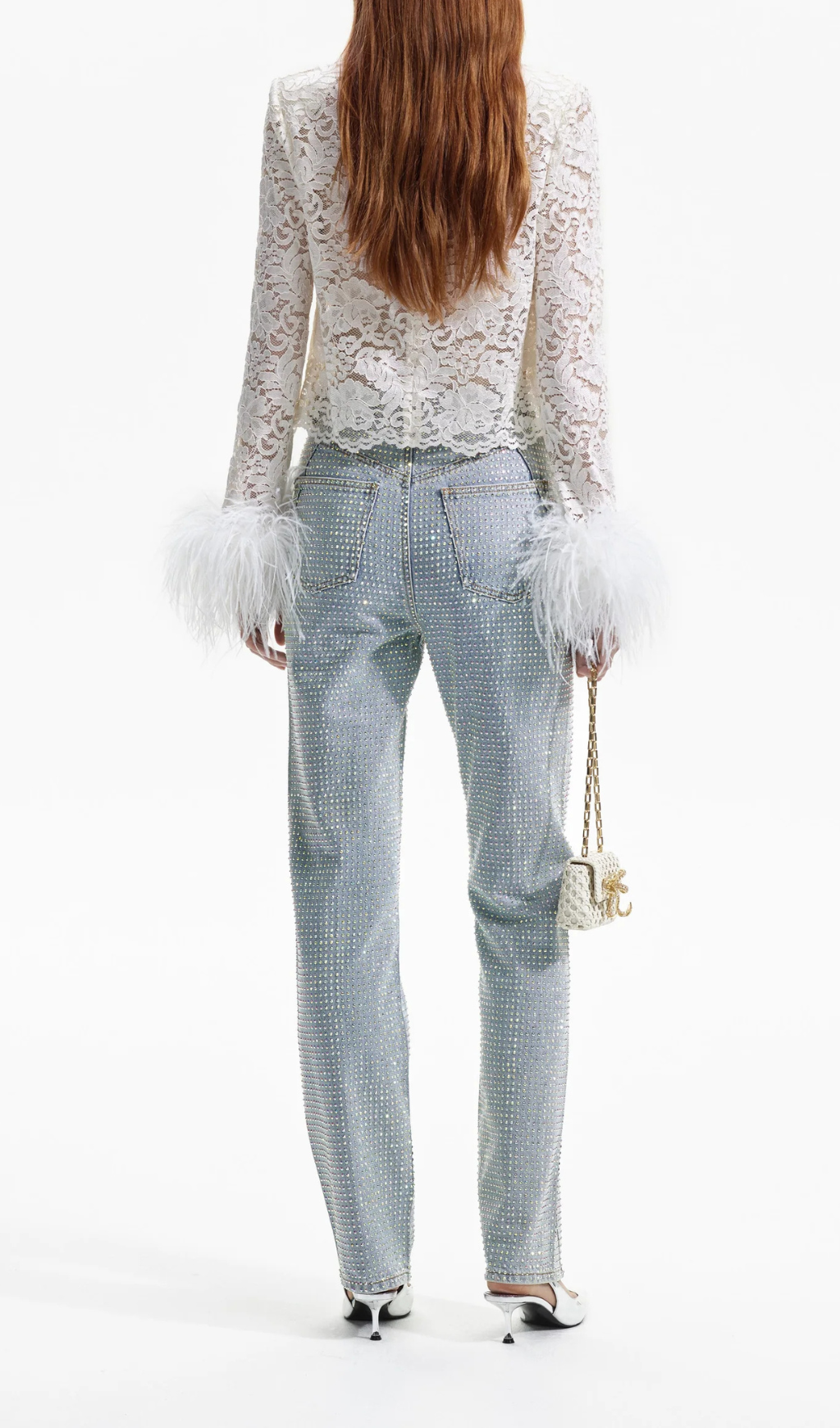 Akihito Cream Cord Lace Feather Top