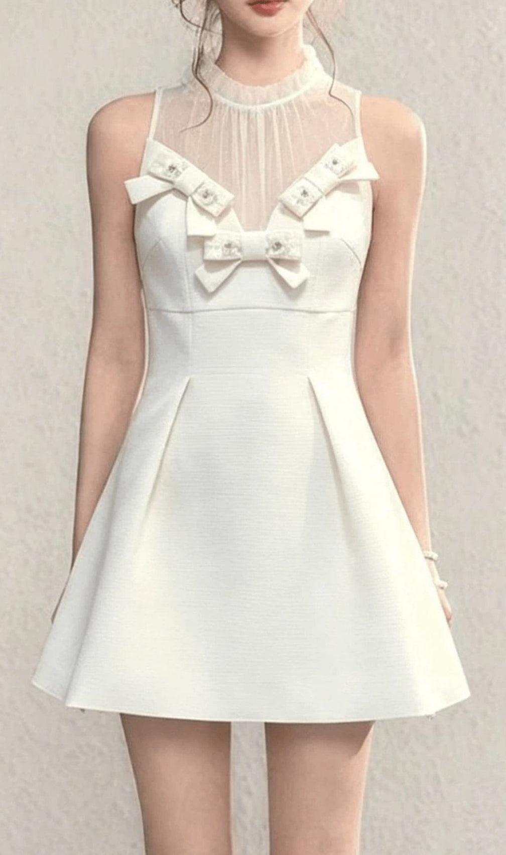 Kikkan White Bow Mesh Mini Dress | Elegant & Flirty Party Dress for Women