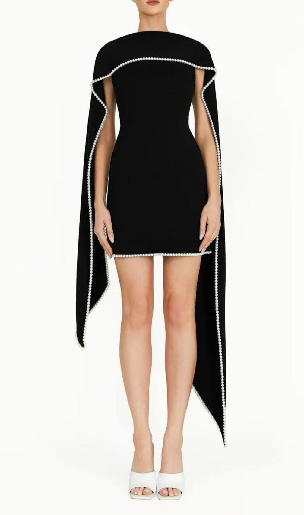 Johari Pearl-Trimmed Cape Mini Dress - Dazzling Bodycon for Women