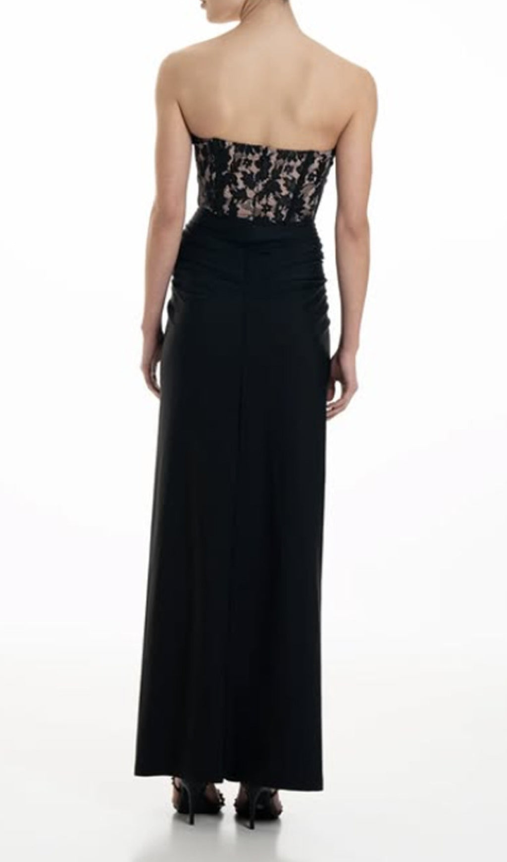 Dovie Black Strapless Corset Lace Maxi Dress