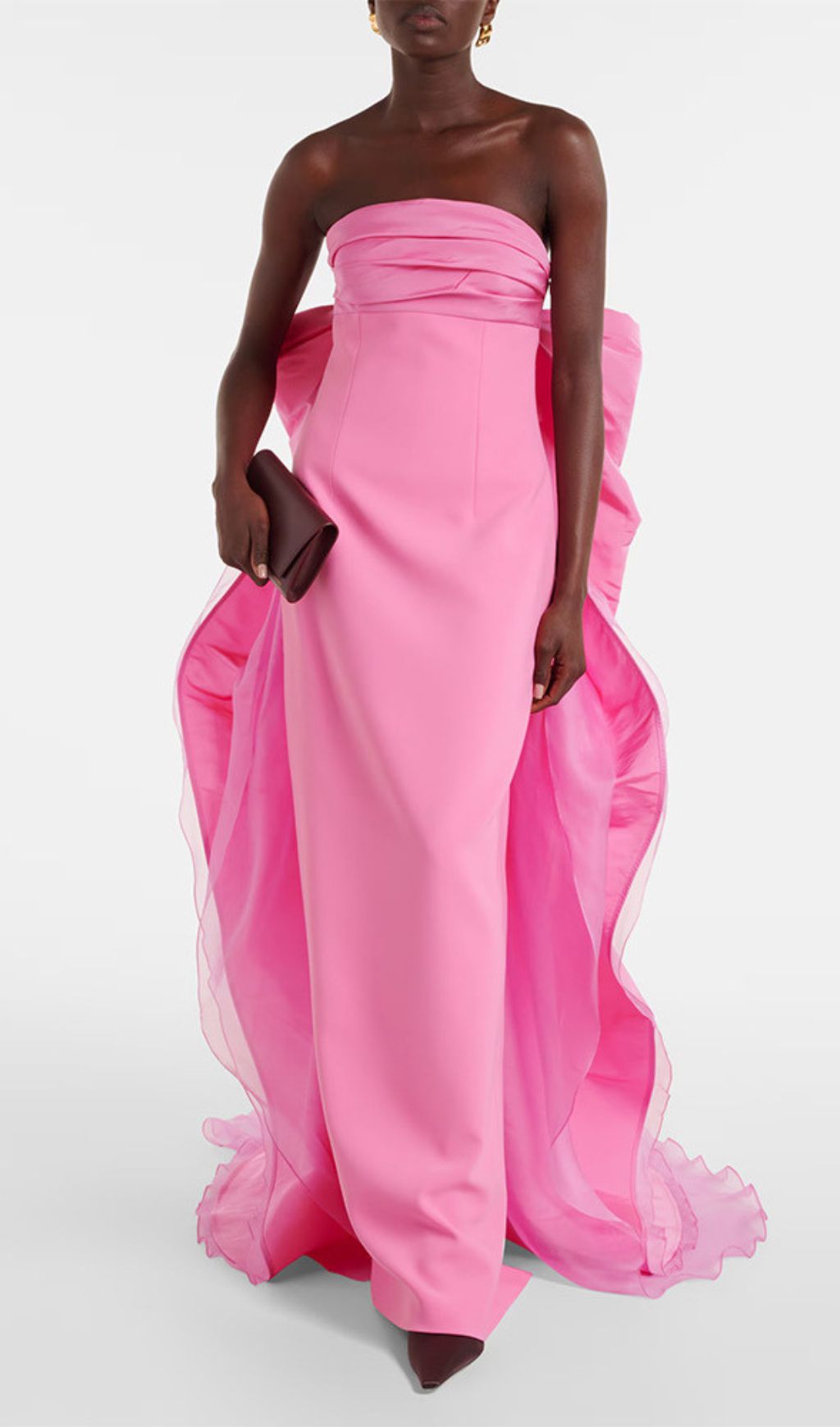 Jaiden Pink Strapless Maxi Gown with Dramatic Cascading Bow
