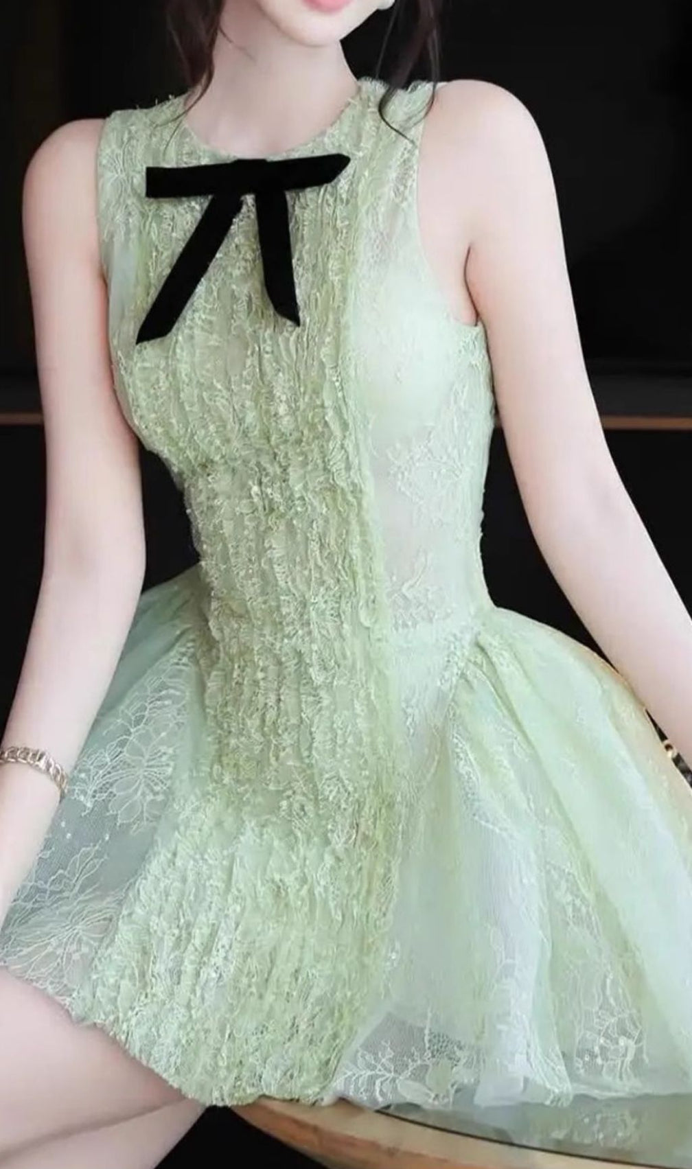 Isoko Green Sleeveless Lace Mini Dress