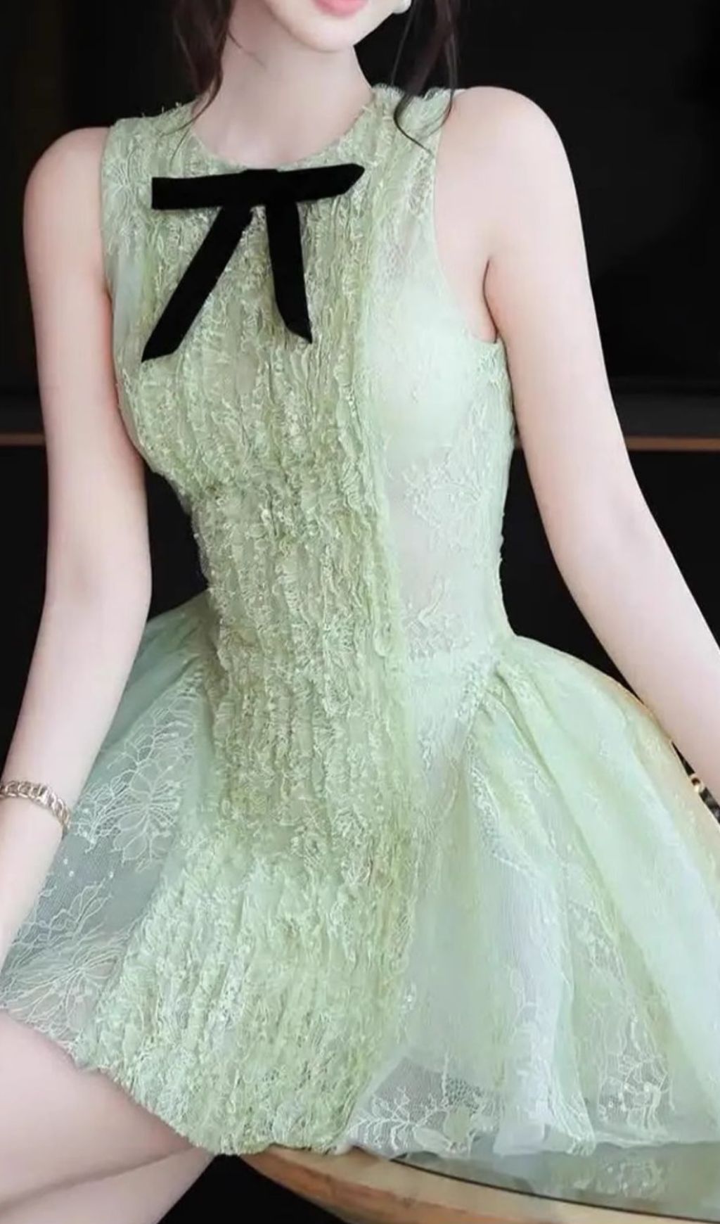 Isoko Green Sleeveless Lace Mini Dress