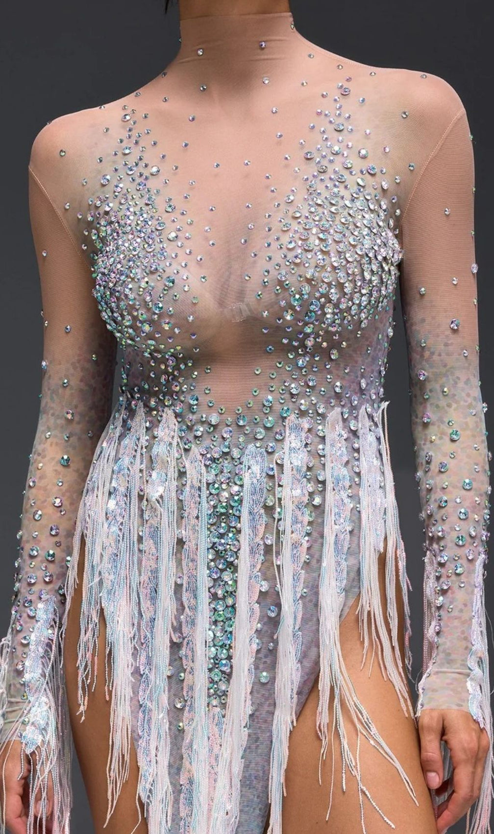 Morvayne Crystal Fringe Mesh Dress