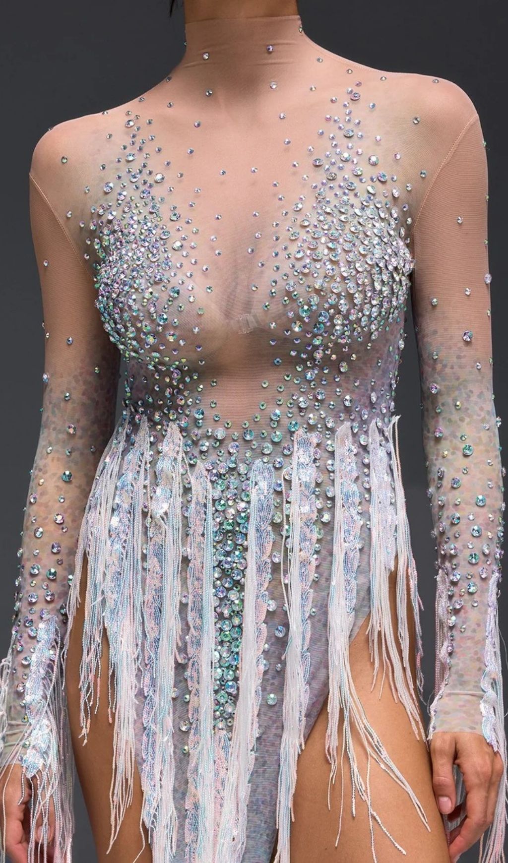Morvayne Crystal Fringe Mesh Dress