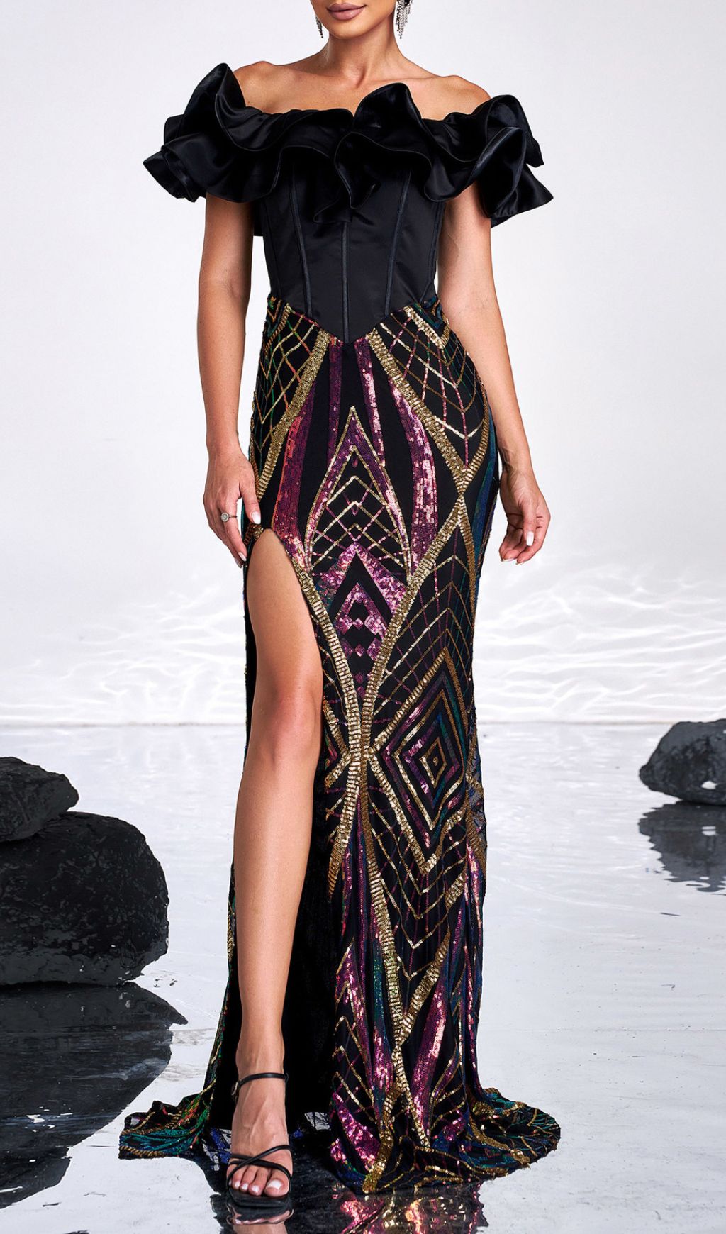 Honesti Dazzling Sequin Corset Maxi Dress - Glamorous Evening Gown
