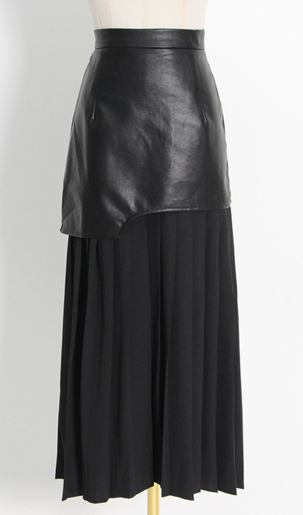 Evgeniy Black Leather Pleated Midi Skirt