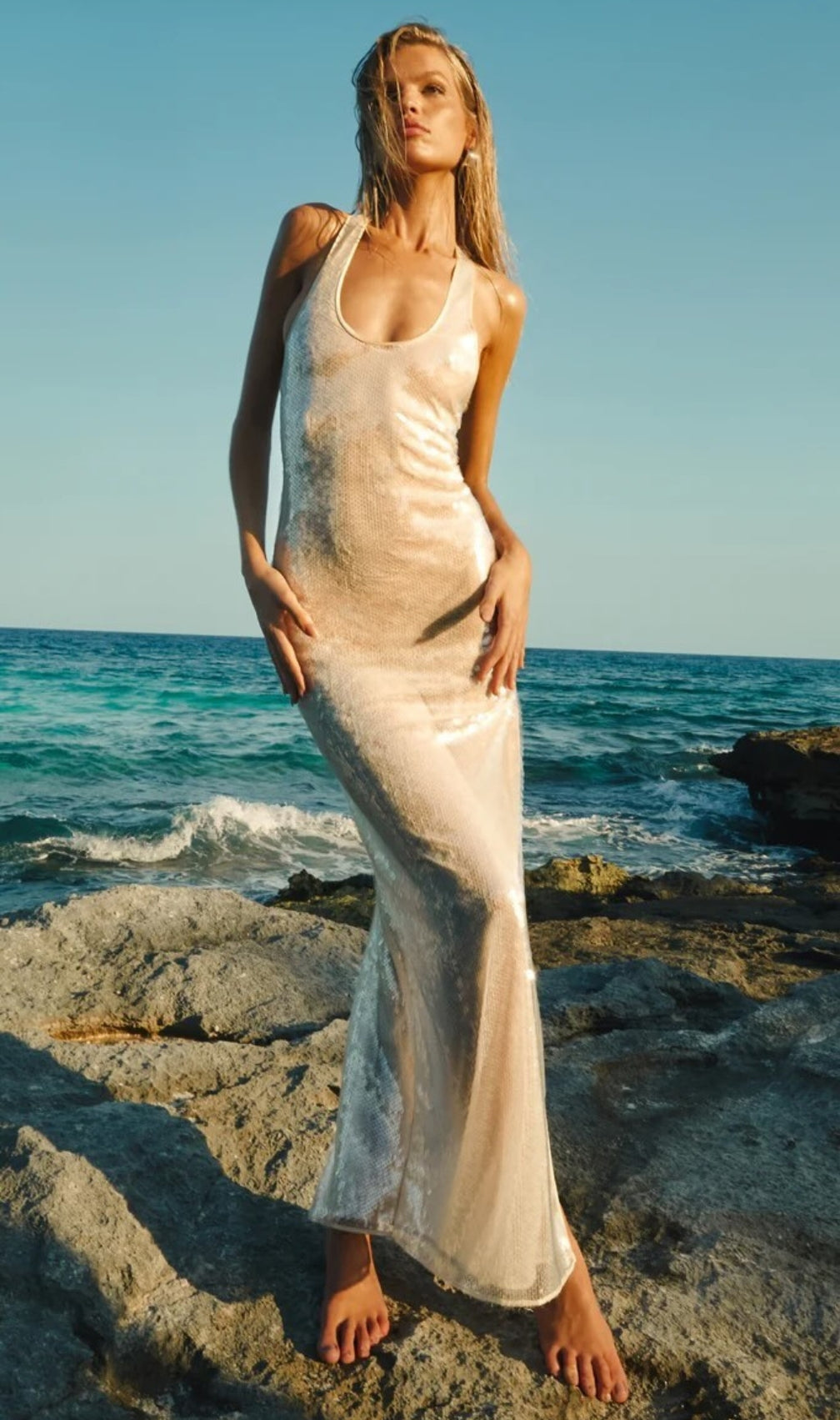 Sequin Maxi Dress Ivory