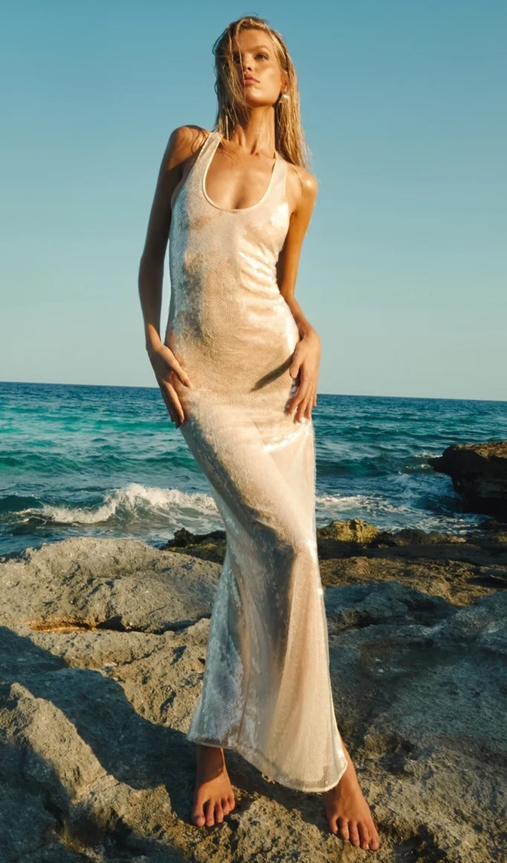 Sequin Maxi Dress Ivory