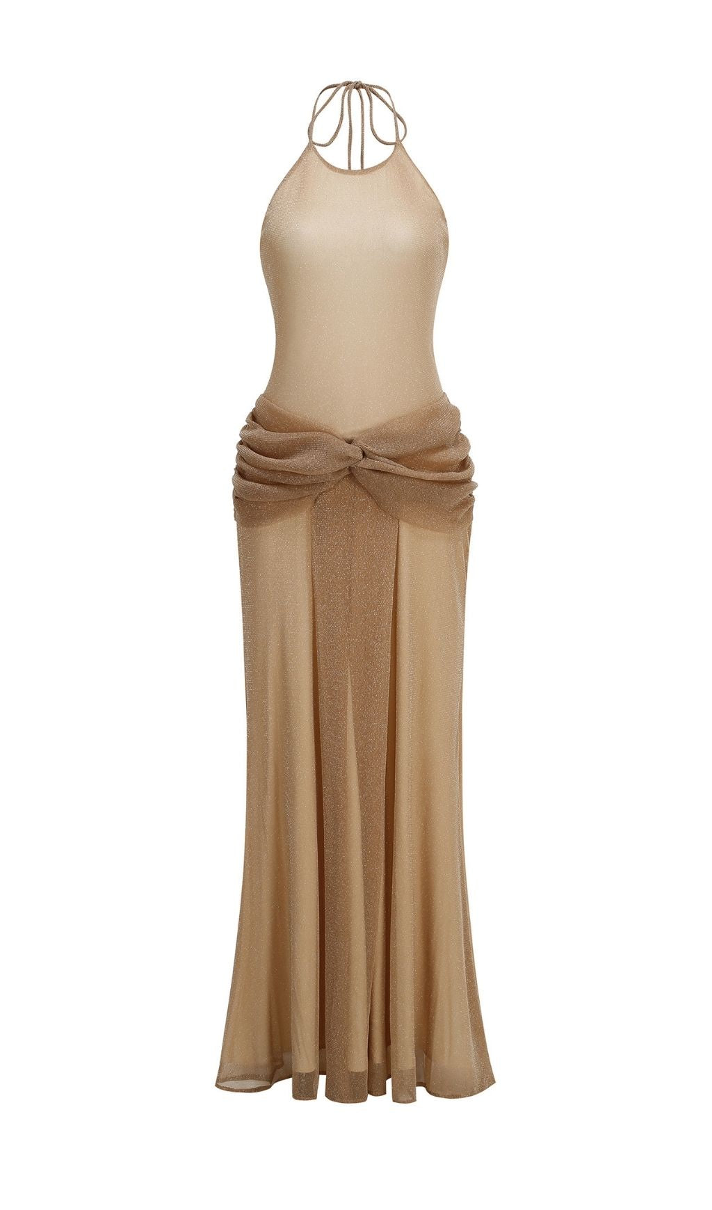 Ketaki Shimmering Halter Ruched Maxi Dress - Elegant Evening Gown