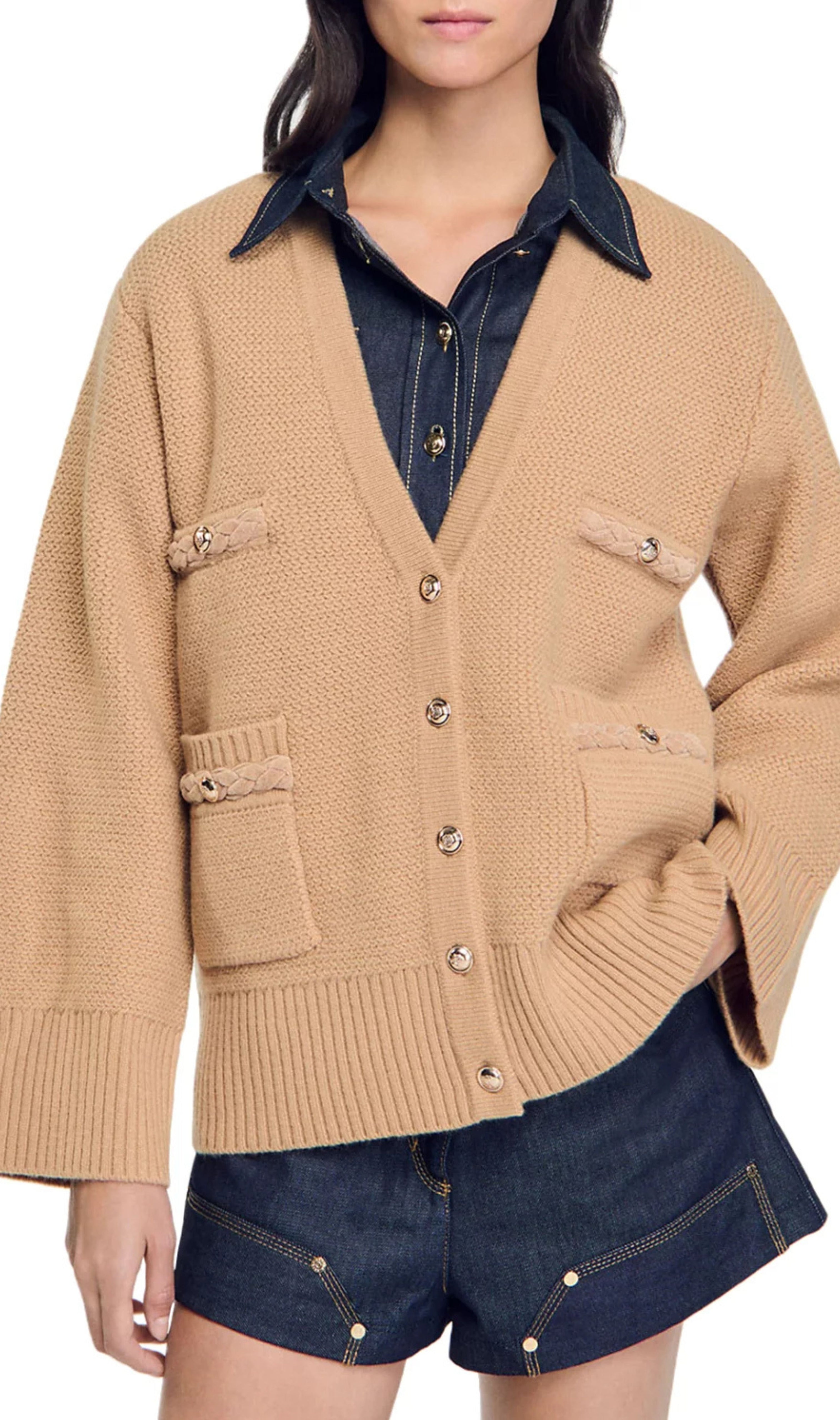 Martie Camel Flared Sleeve Cardigan