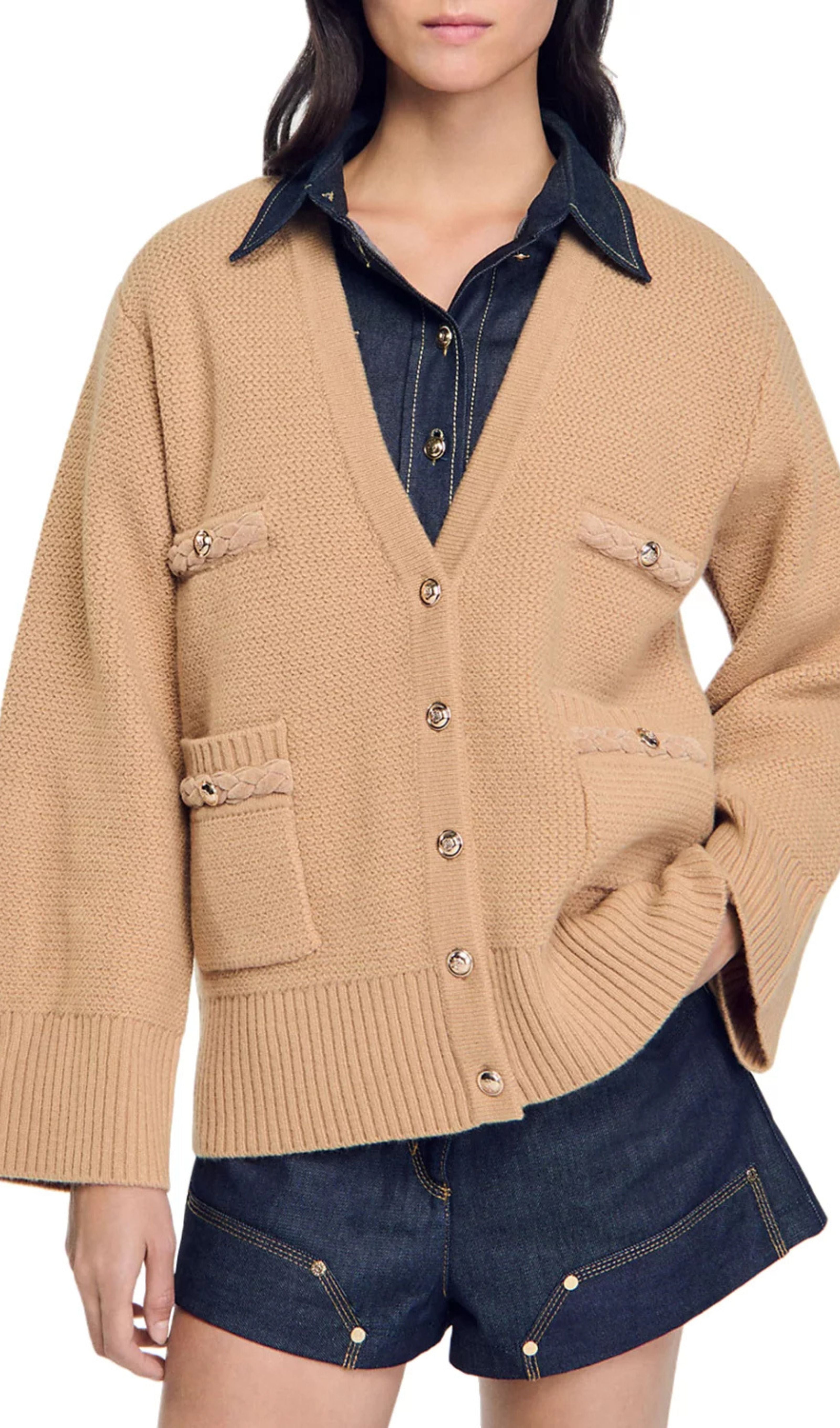 Martie Camel Flared Sleeve Cardigan