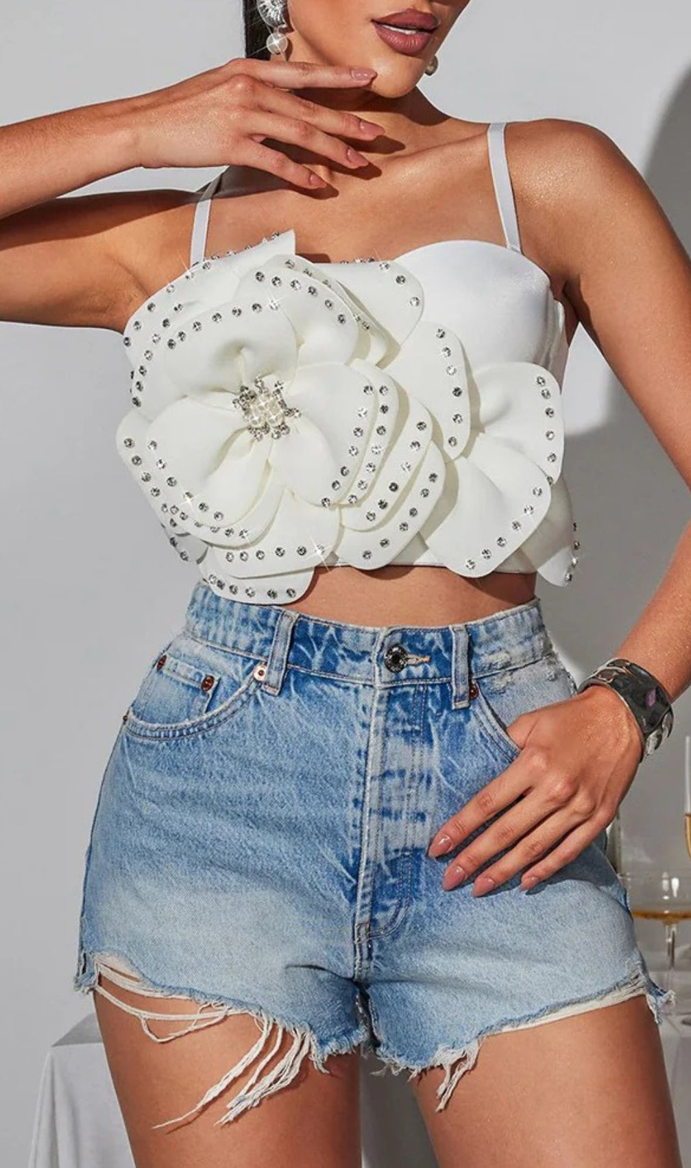 Clara Flower Rhinestone Top