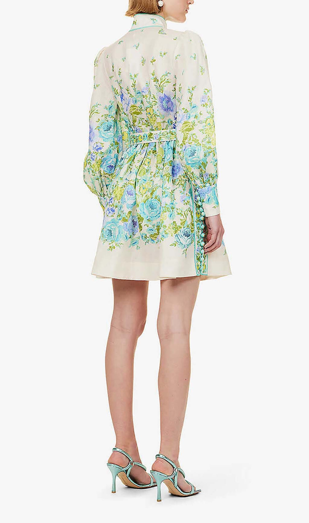 High-Neck Long Sleeve Midi Dress In White