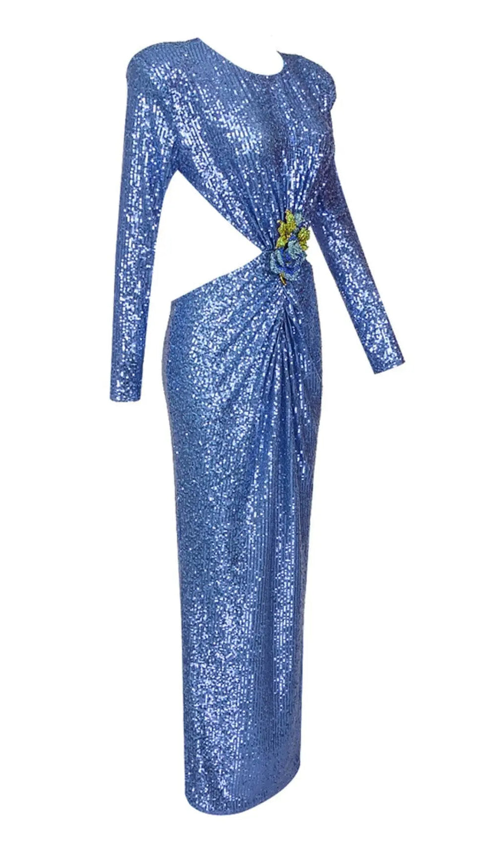 Sequin Cutout Backless Maxi Dress In Blue