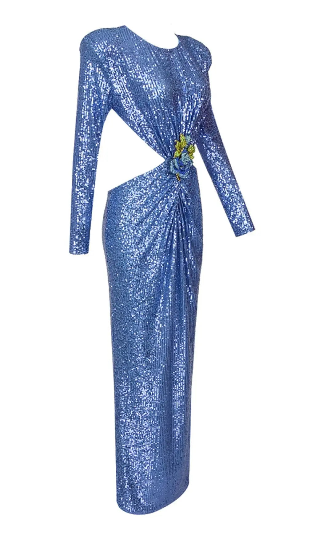 Sequin Cutout Backless Maxi Dress In Blue