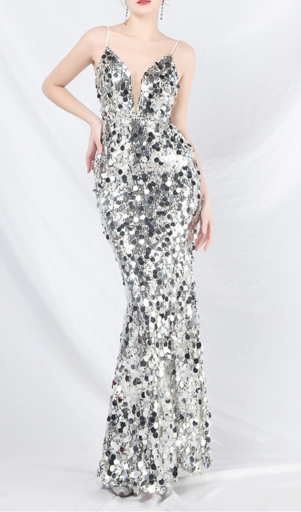 Chole Silver Strappy Sequin Maxi Dress