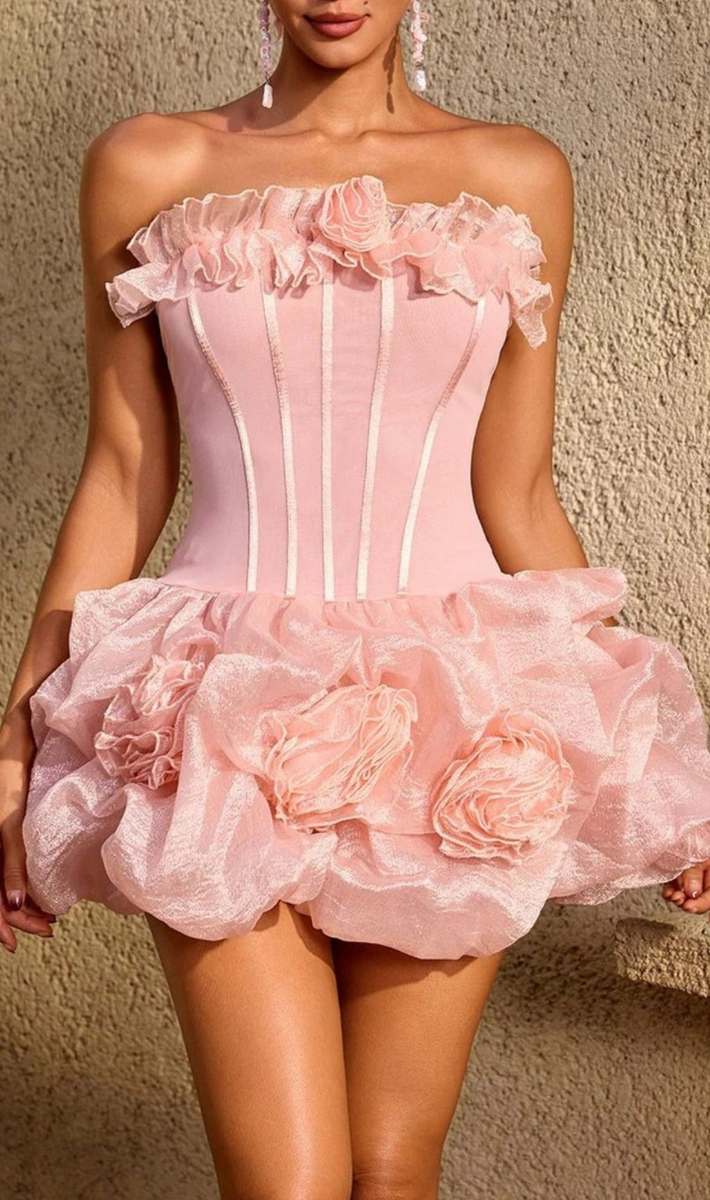 Uldravis Strapless Flower Bubble Mini Dress