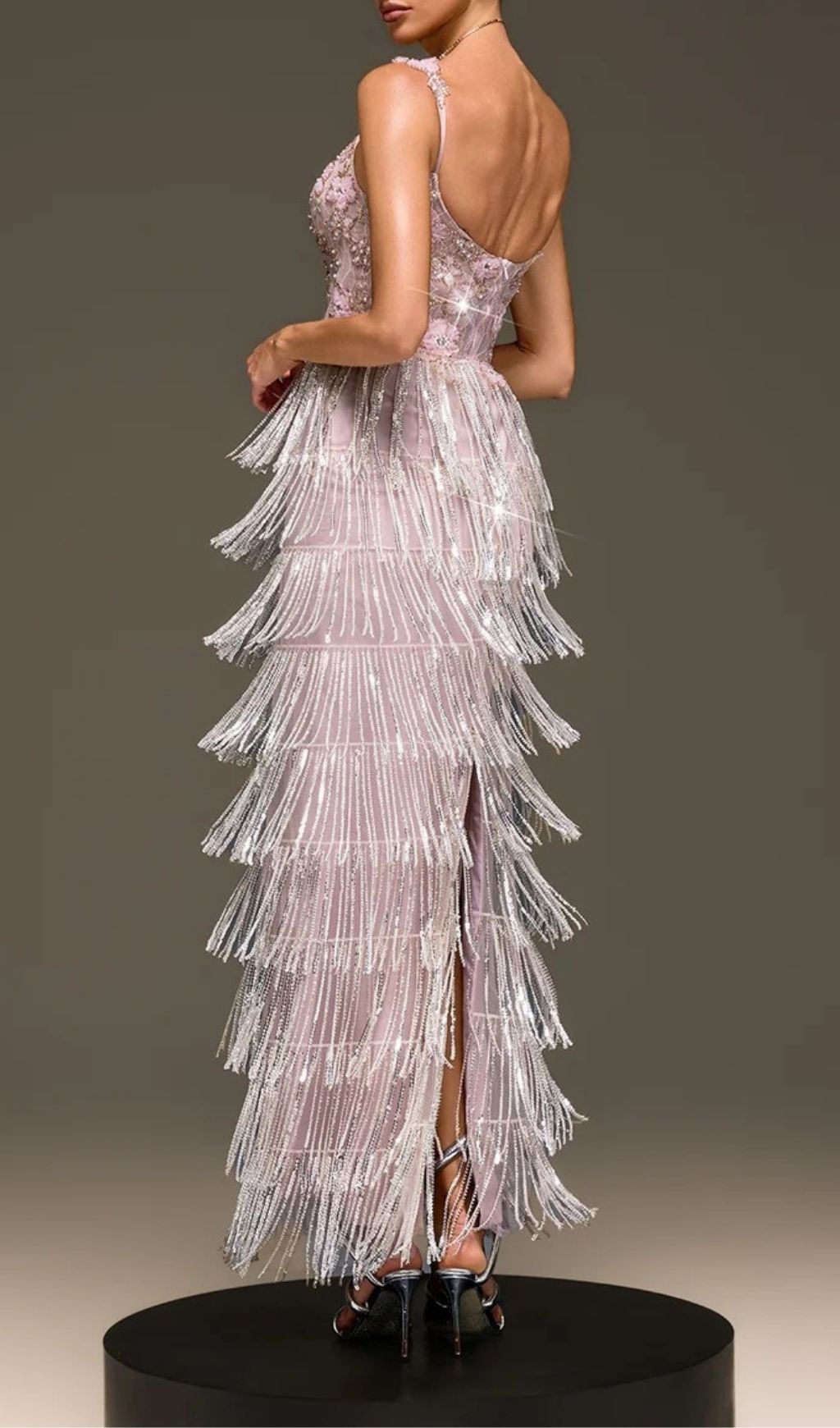 Heldris Fringe Sequin Flower Maxi Dress