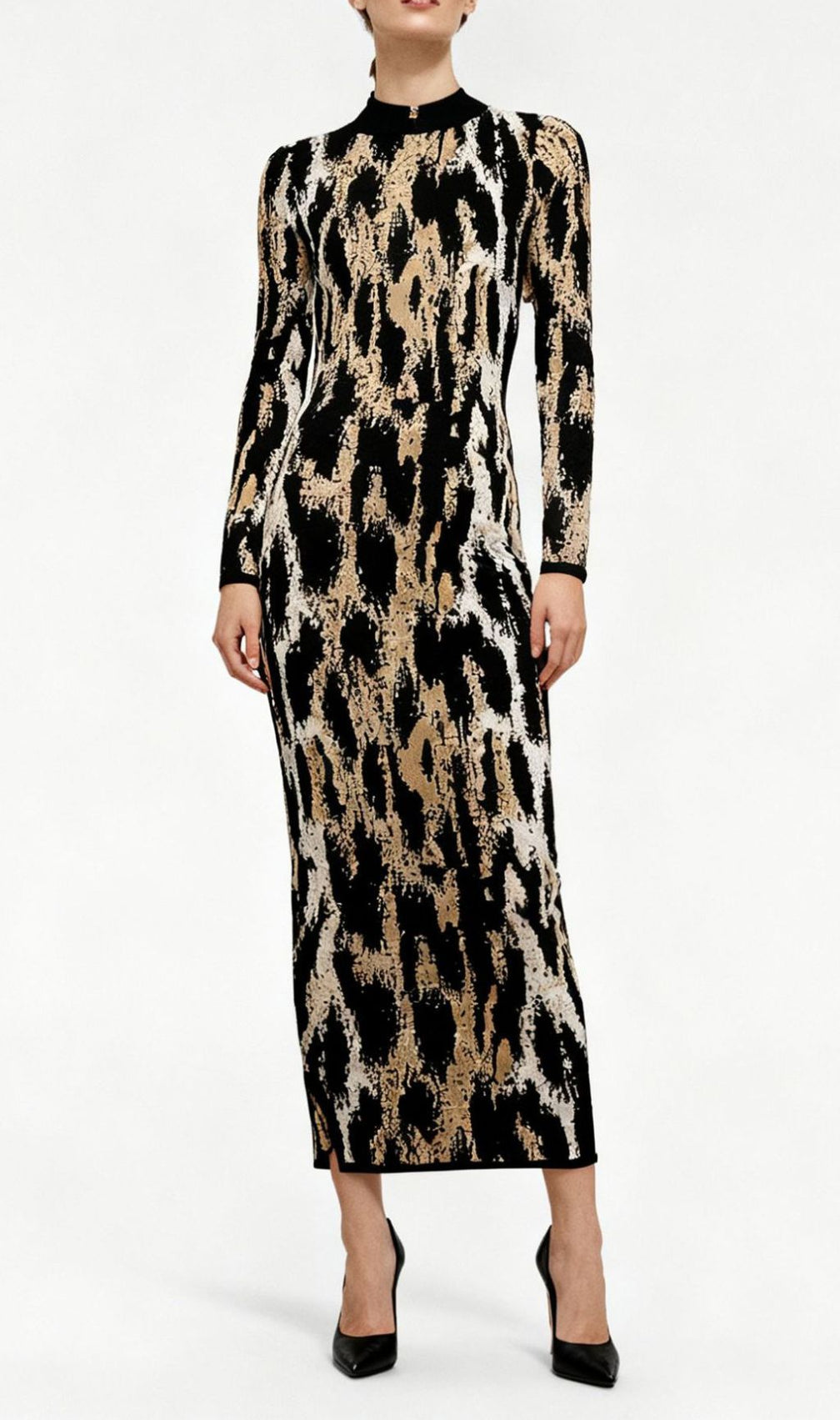 Chic Women's Leopard Print Long Sleeve Midi Dress | Bodycon Style