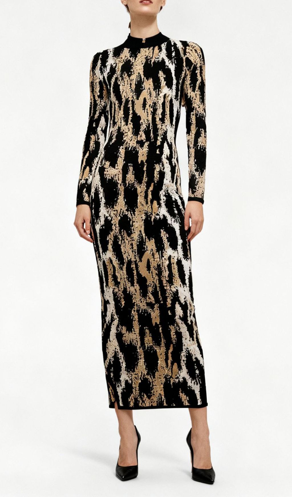 Chic Women's Leopard Print Long Sleeve Midi Dress | Bodycon Style