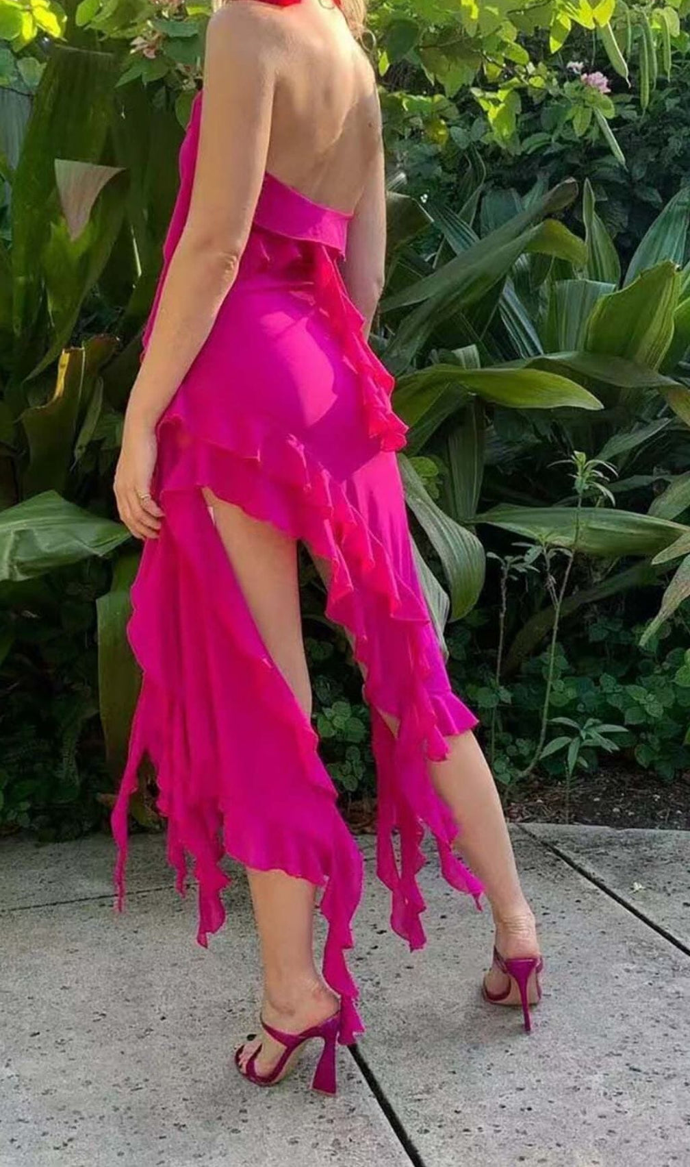 Rose-Embellished Ruffled Mini Dress In Pink