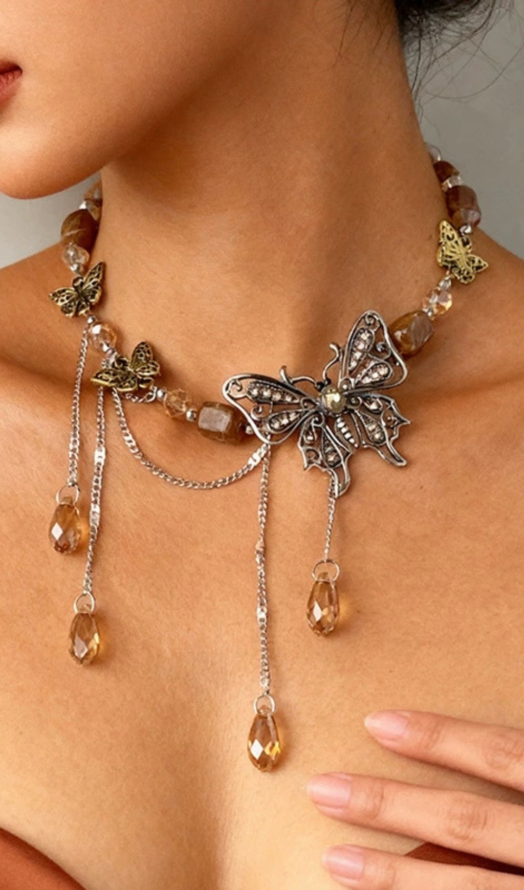 Khaza Chic Butterfly Teardrop Tassel Choker Necklace