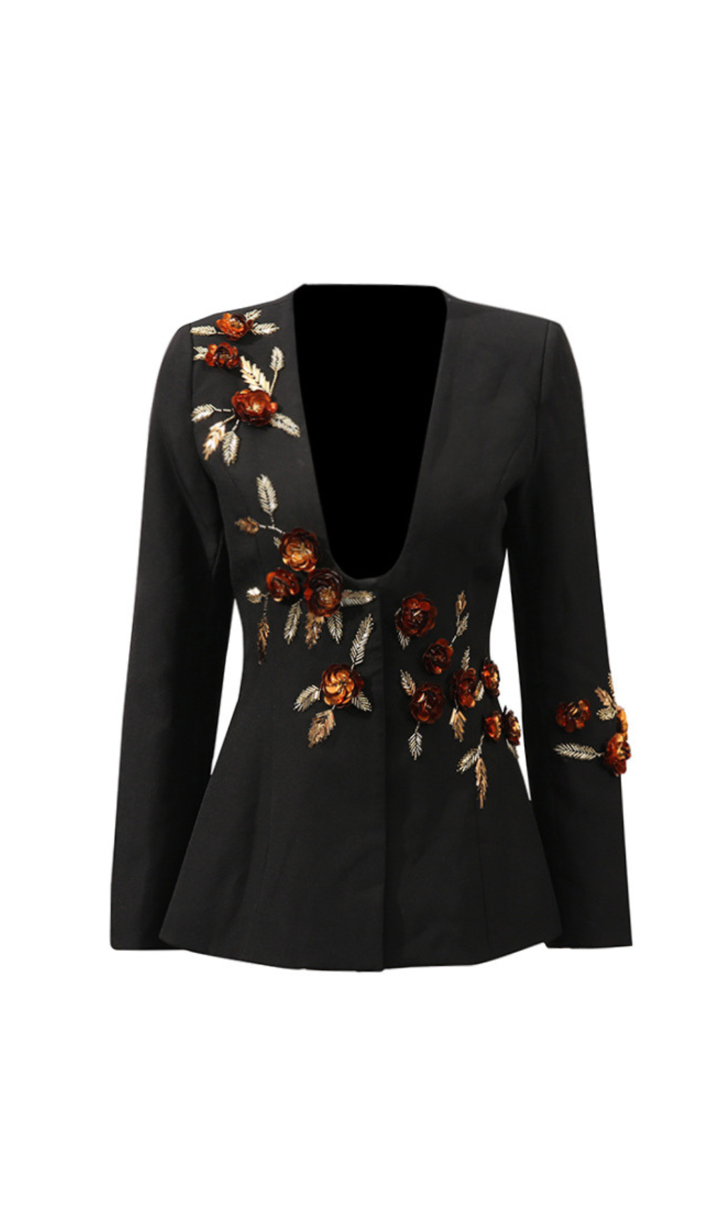 Gimbya Black Flower Embellished Blazer
