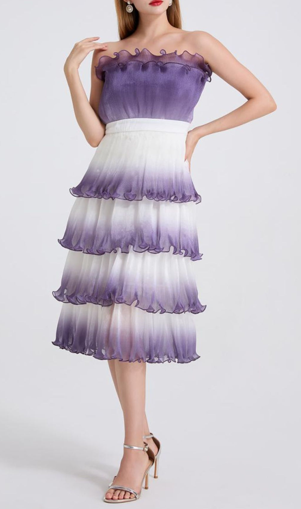 Fiene Purple Strappy Cake Midi Dress