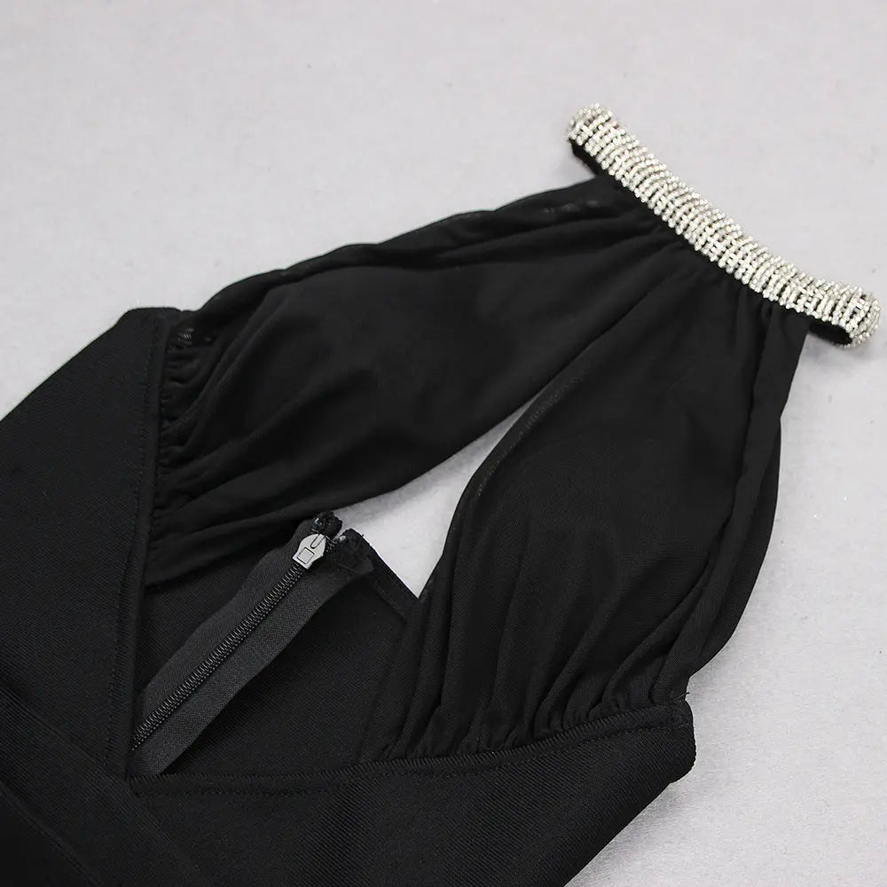 Crystal Hollow Backless Midi Bandage Dress