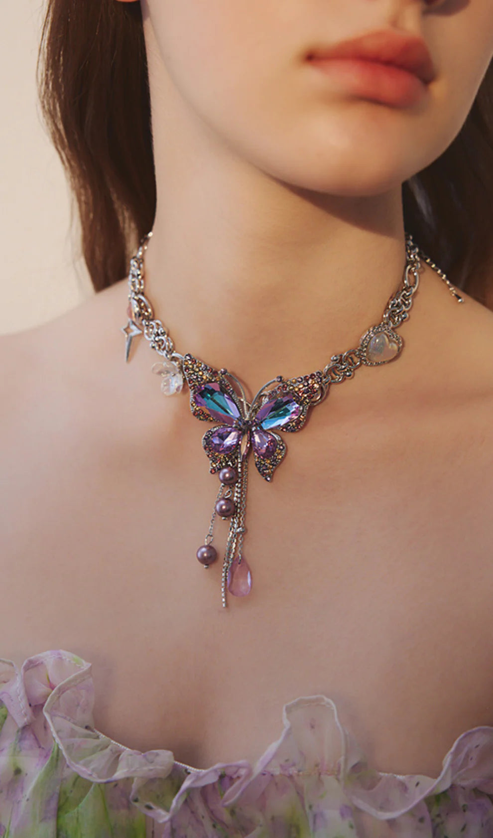 Teardrop Tassel Butterfly Necklace
