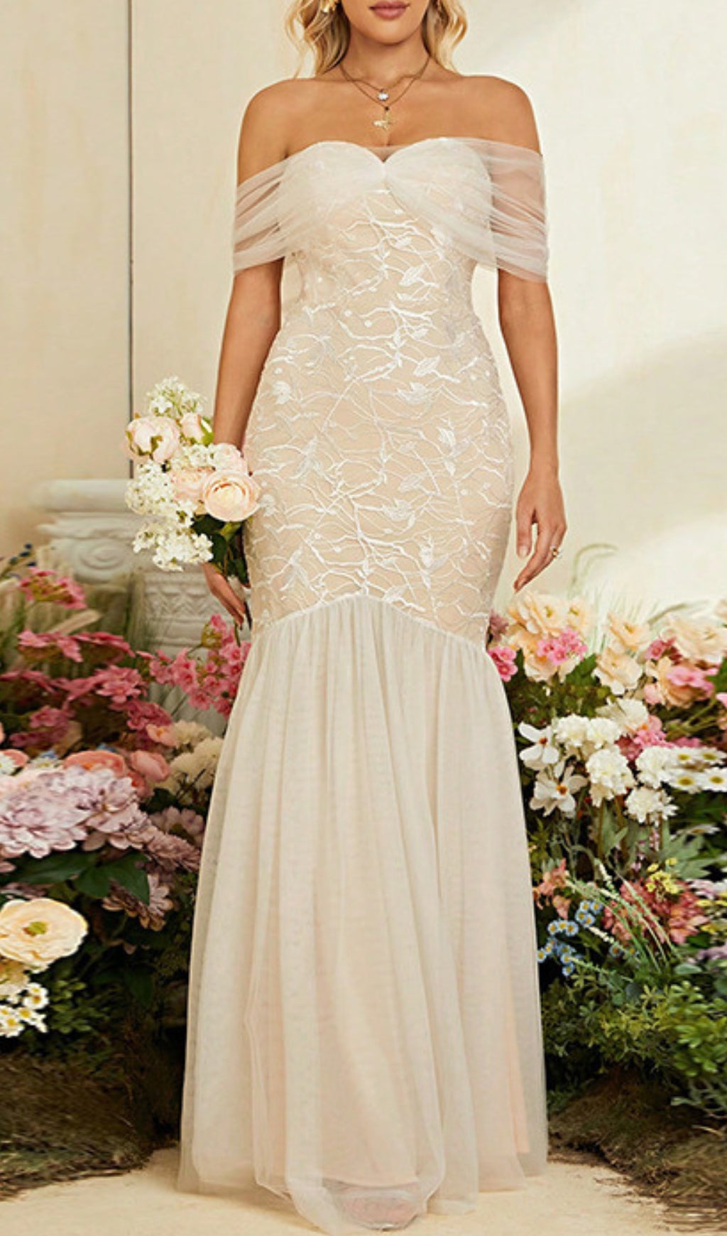 Devyn Lace Mesh Maxi Dress