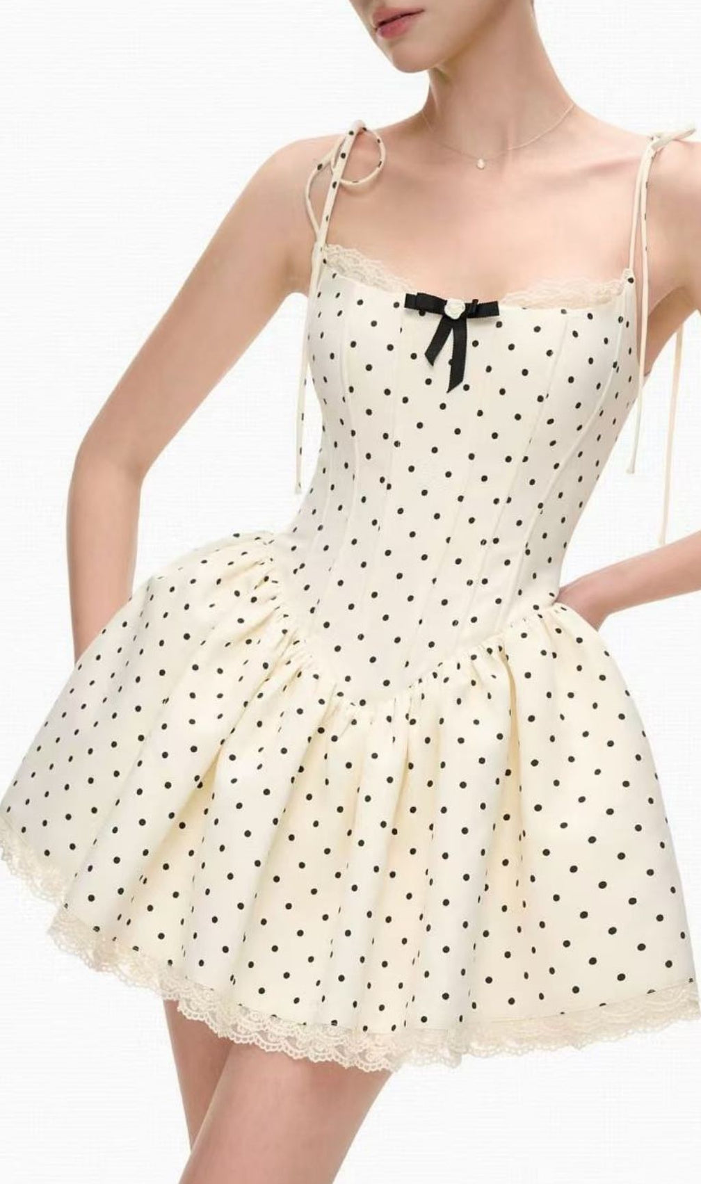 Katrien Polka Dot Corset Mini Dress | Chic Tie-Strap Ruffle Style