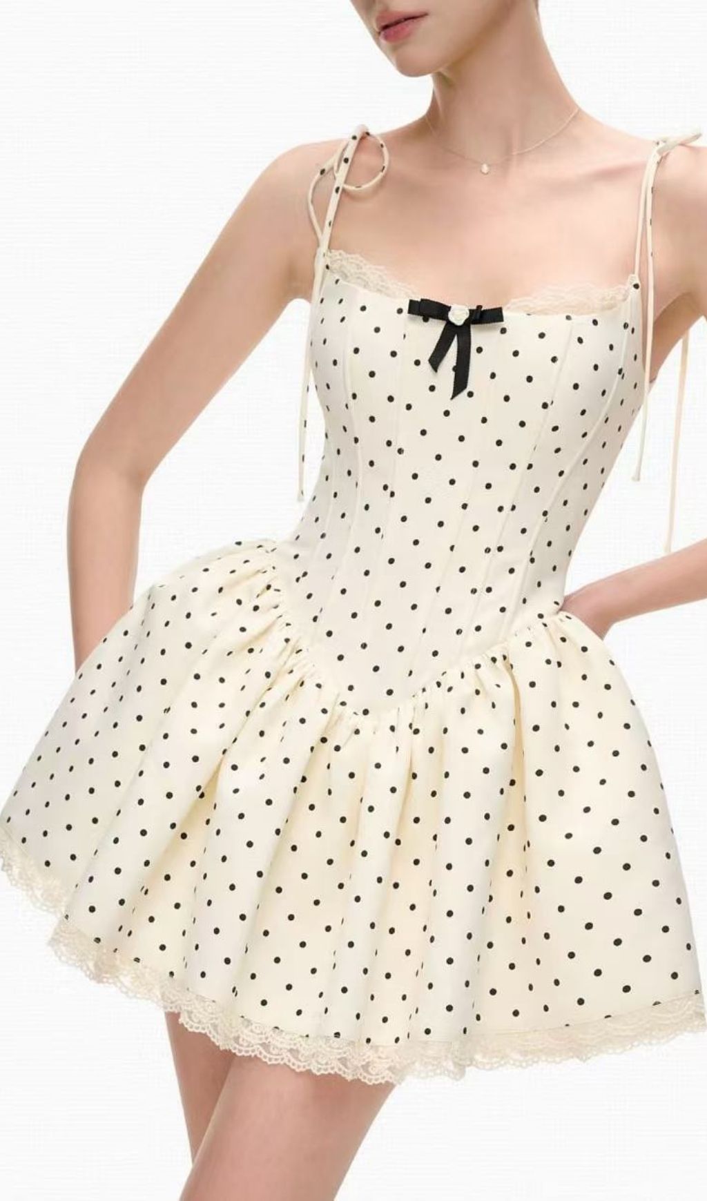 Katrien Polka Dot Corset Mini Dress | Chic Tie-Strap Ruffle Style