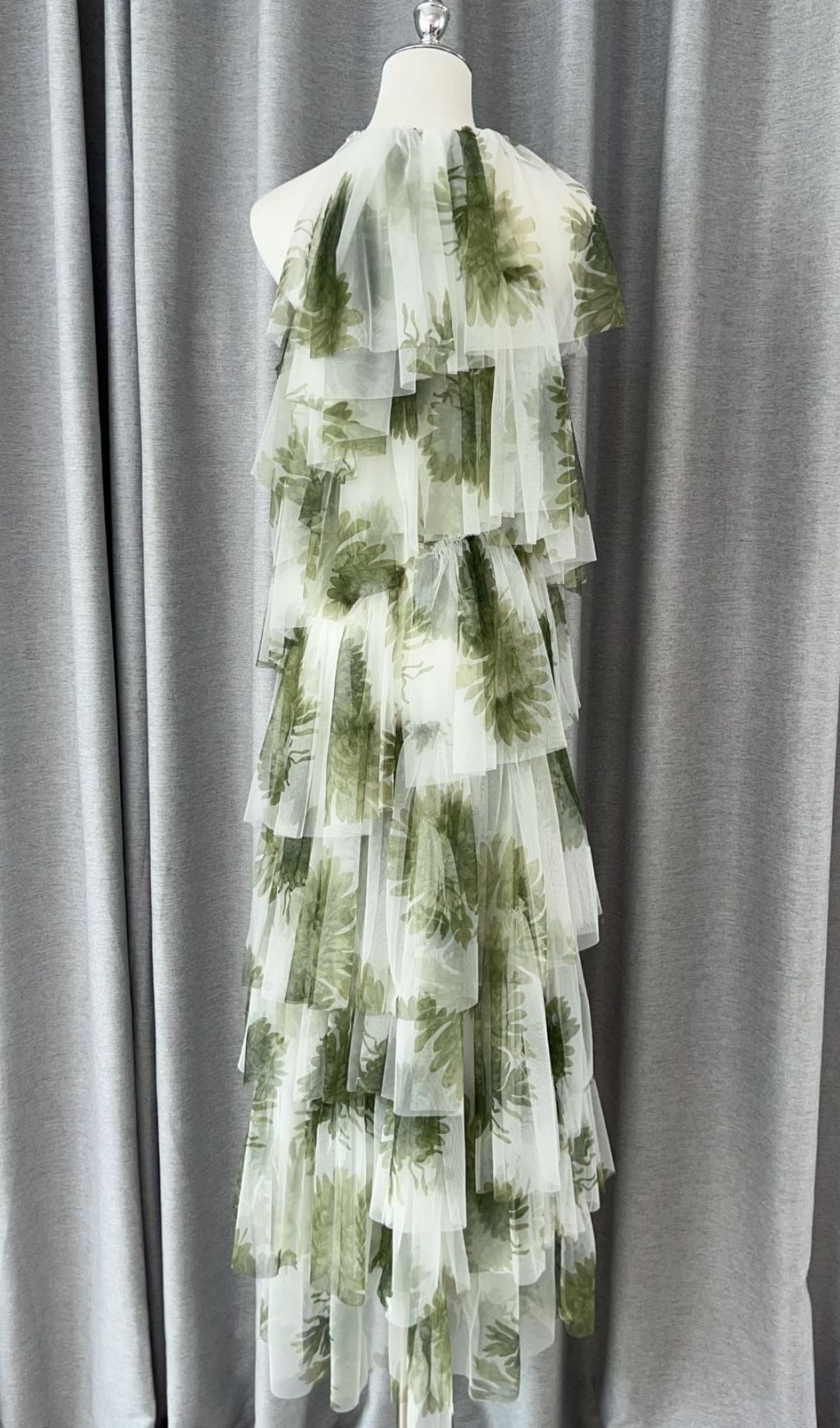 Kateri Ethereal Green Leaf Print Layered Maxi Dress - Flowy & Chic