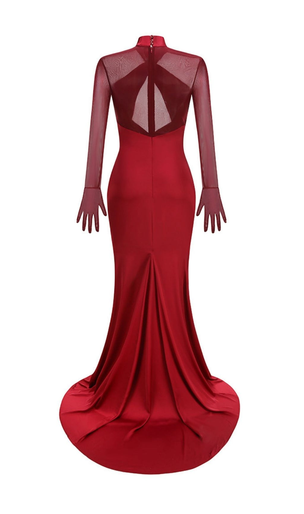 Khadiga Red Satin Long Sleeve Gown | Twist Front Cutout Evening Dress