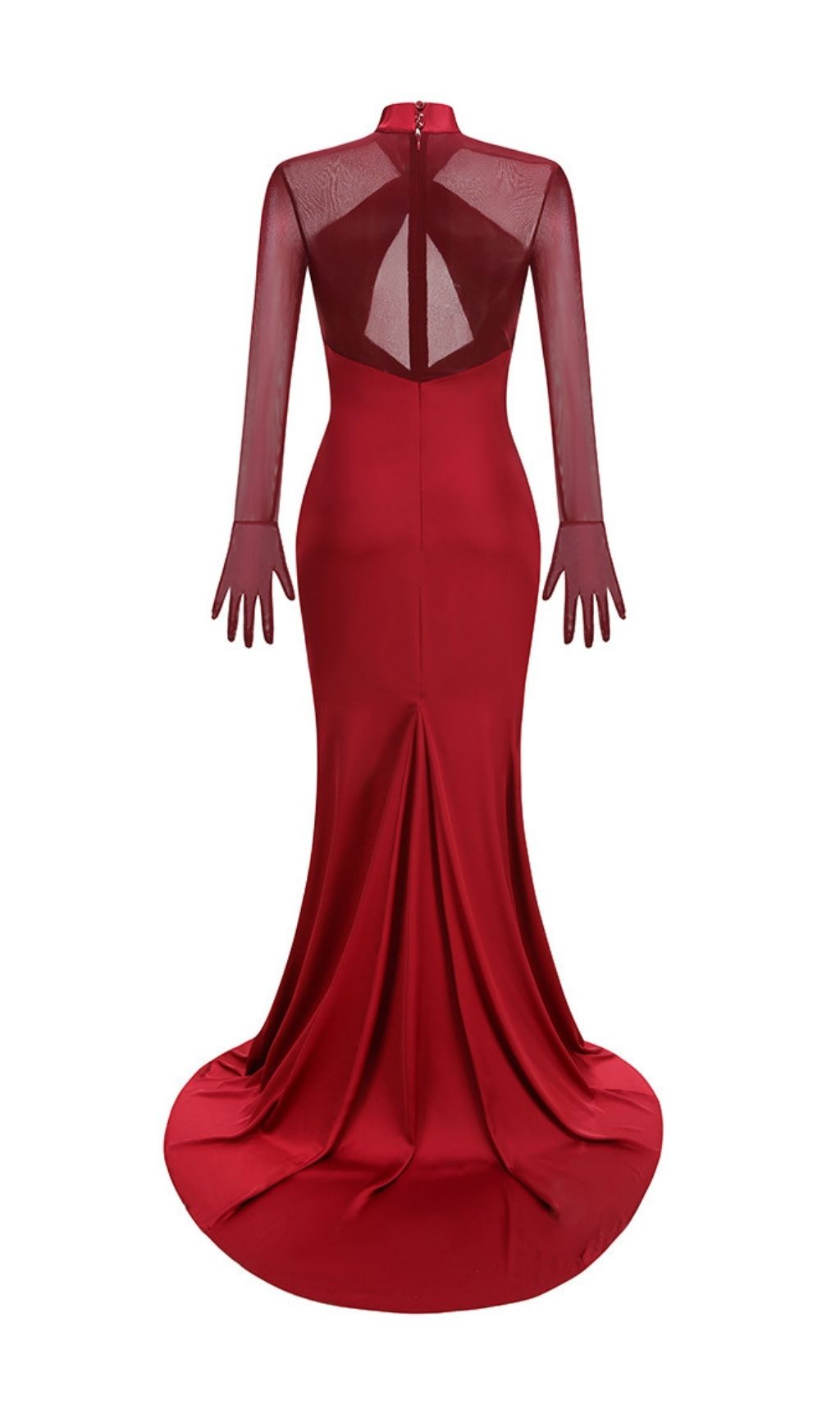 Khadiga Red Satin Long Sleeve Gown | Twist Front Cutout Evening Dress
