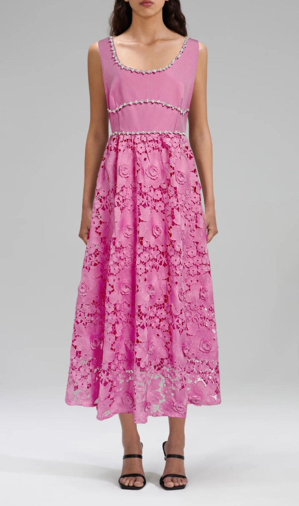 Earline Embellished Embroidery Midi Dress