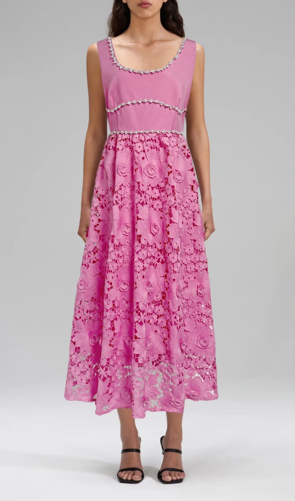 Earline Embellished Embroidery Midi Dress