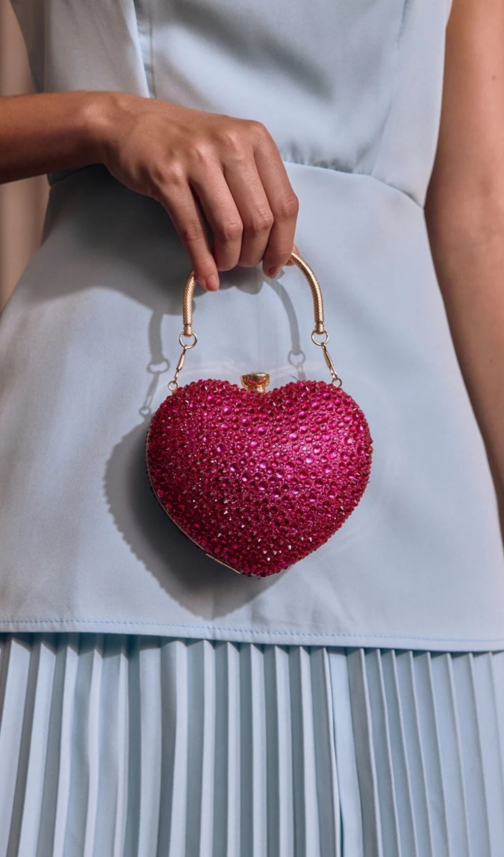 Qorynex Dazzling Pink Rhinestone Heart Clutch Bag - Glamorous Evening Handbag
