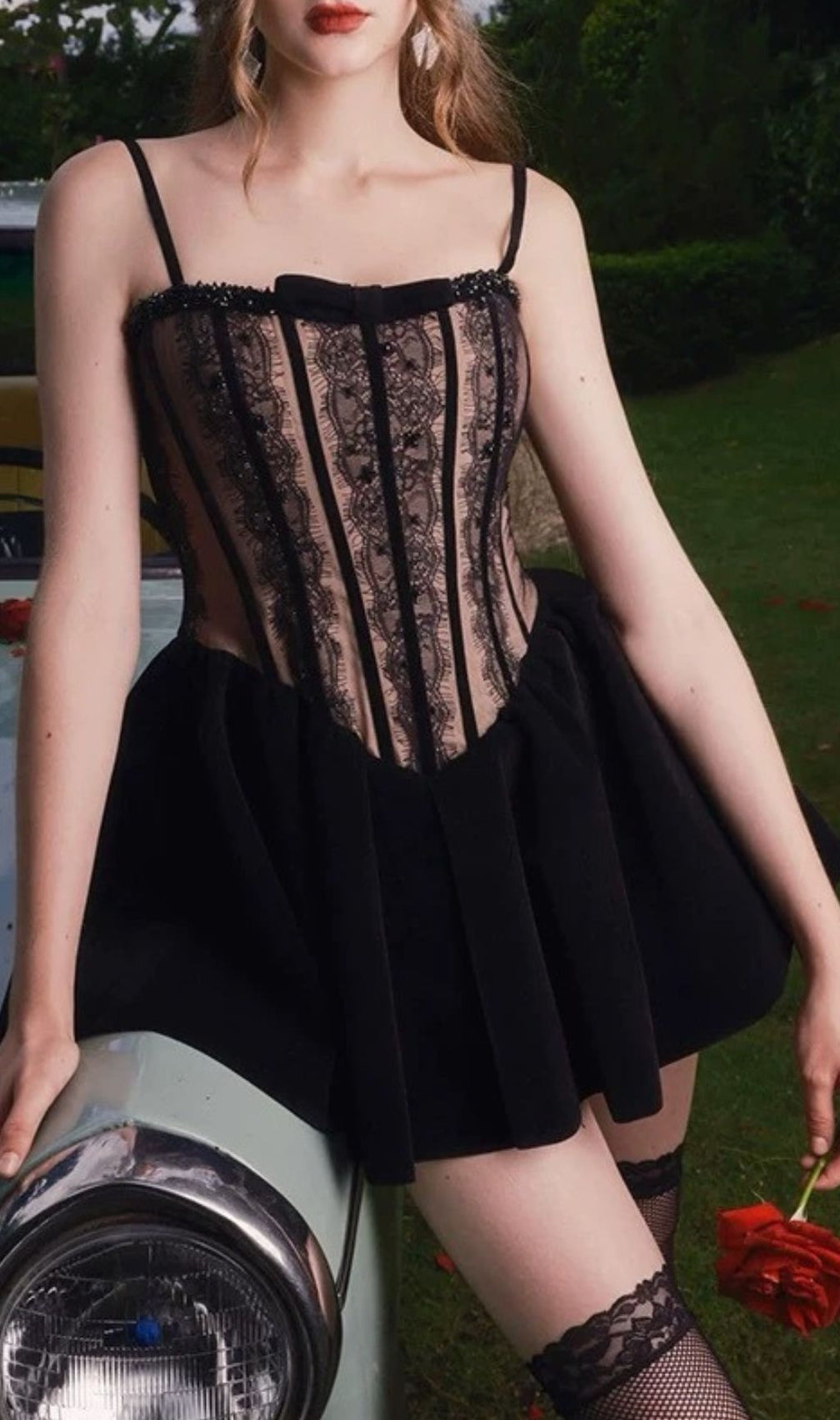 Iorwen Black Lace Corset Mini Dress | Enchanting A-Line Party & Date Night Look