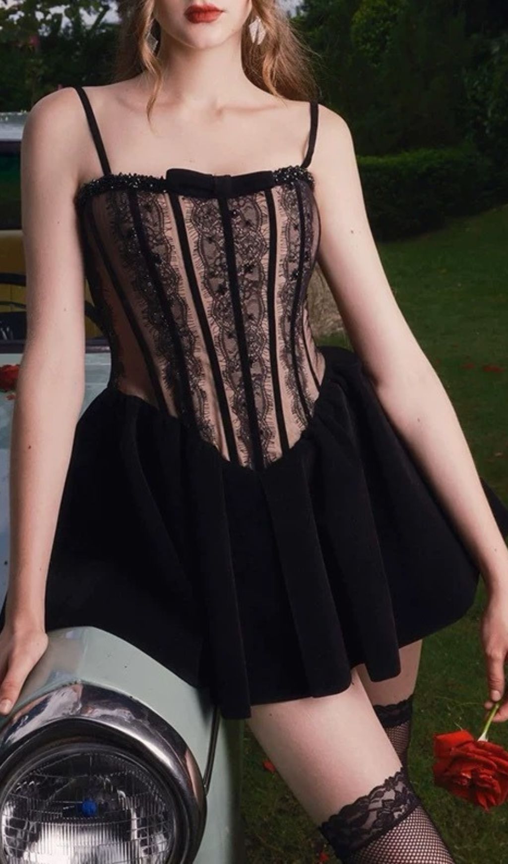 Iorwen Black Lace Corset Mini Dress | Enchanting A-Line Party & Date Night Look