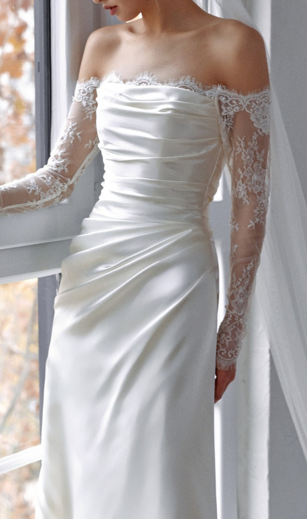 Colleen White Off Shoulder Lace Wedding Dress