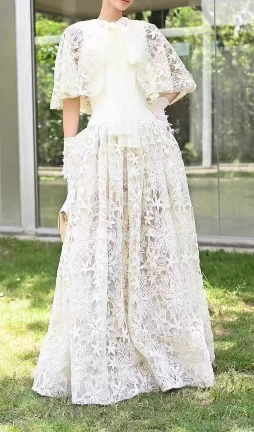 Chantelle Black Lace Maxi Dress: Dramatic Bow Neck & Voluminous Sleeves | Elegant Formal Gown