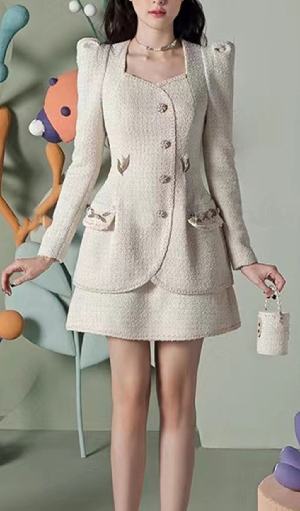 Ariela Tweed Pearl Mini Dress